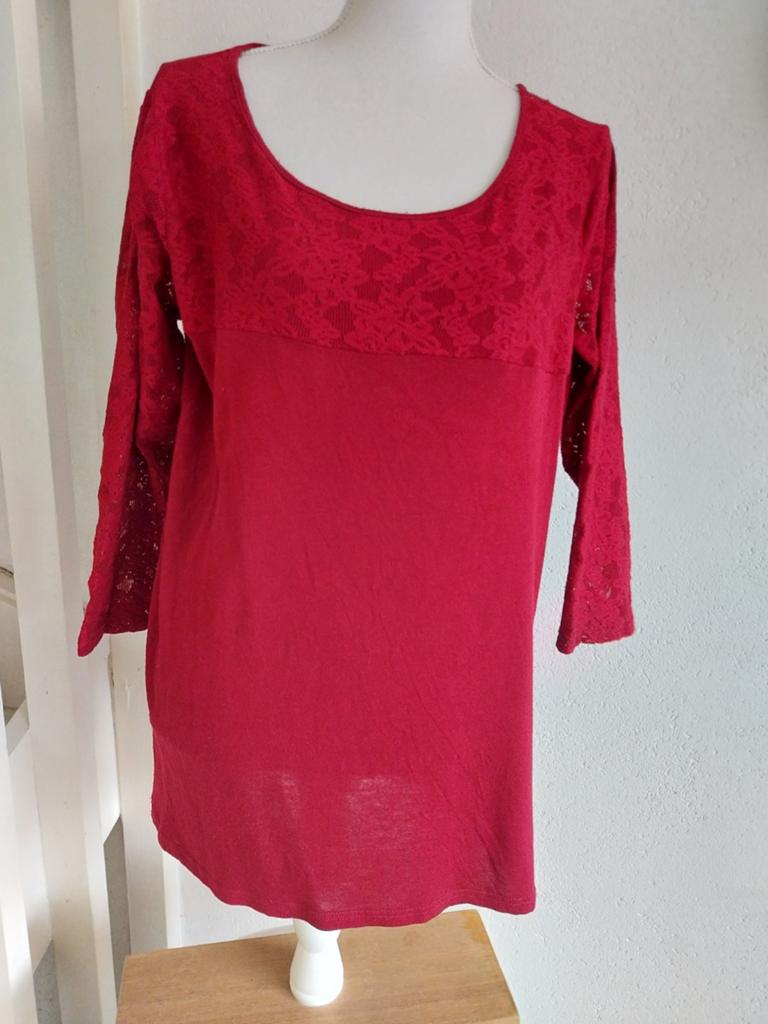Wijnrood tuniek kanten details maat XL, Maat 46/48 (XL) of groter, Ophalen of Verzenden, Rood, Onbekend