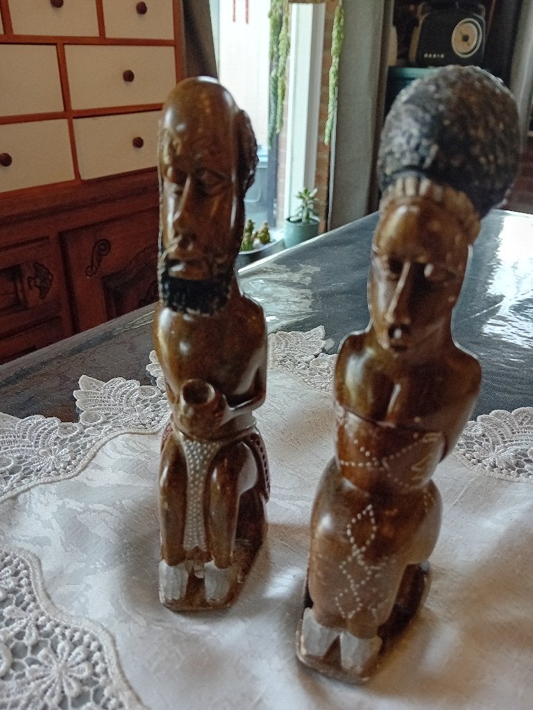 lot van 2 afrikaanse beeldjes, Ophalen of Verzenden, Zo goed als nieuw, Mens
