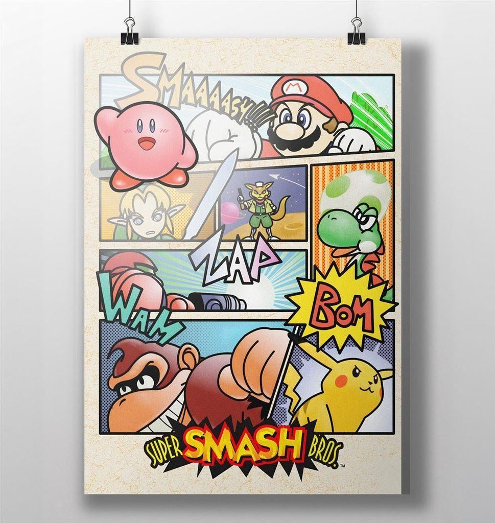 Grote Super Smash Bros N64 Videogame Poster, Spelcomputers en Games, Games | Overige, Nieuw, Vechten, 1 speler, Vanaf 3 jaar, Verzenden