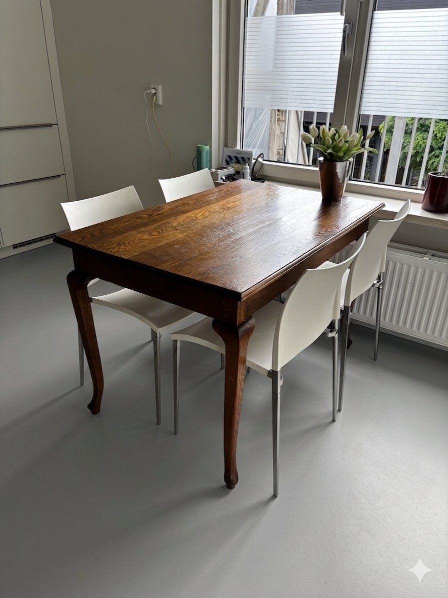 Chippendale-stijl massief eikenhout eettafel, Ophalen, Gebruikt, 100 tot 150 cm, Eikenhout