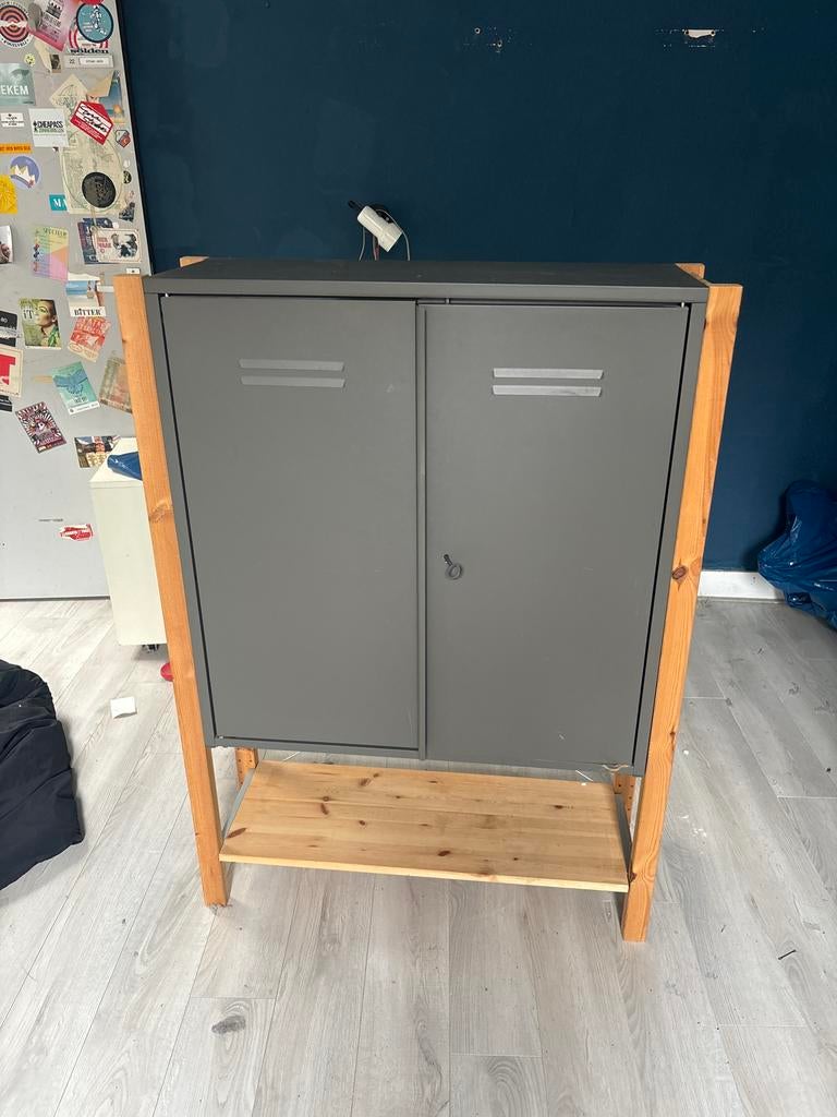 IKEA IVAR Kast met deuren en planken - Grijs/Grenen, Ophalen of Verzenden, Gebruikt