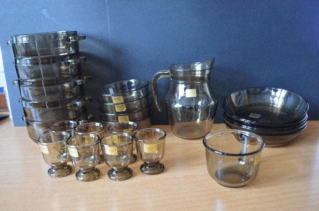 23 x seventies  LUMINARC rookglas servies onderdelen (nieuw), Ophalen of Verzenden, Huis en Inrichting