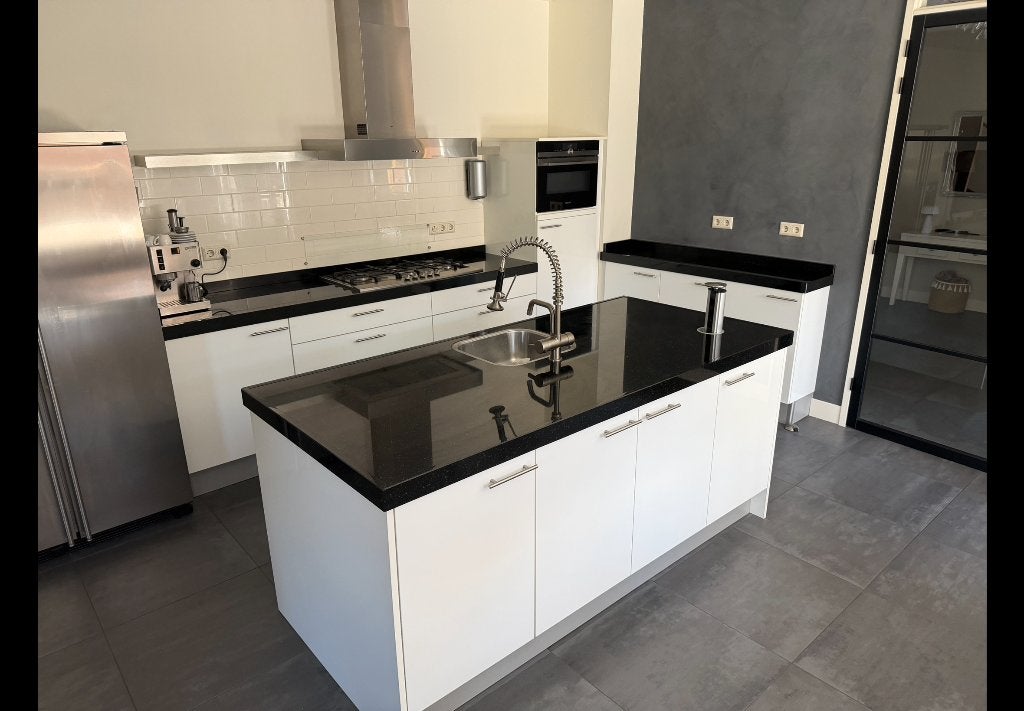 Witte hoogglans eiland keuken, Ophalen, Wit, Overige typen, Graniet of Steen