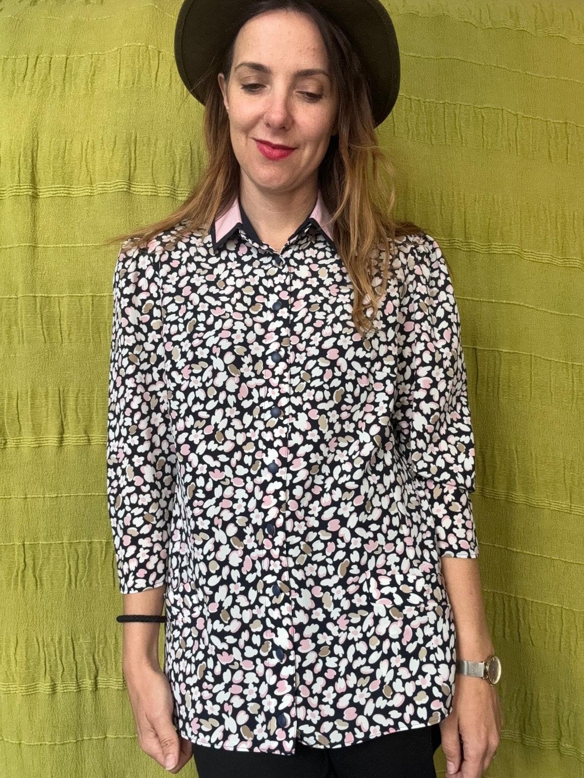 Vintage blouse, maat 40/L - bloemetjes motief - 90's, Maat 38/40 (M), Frankenwalder, Blauw, .