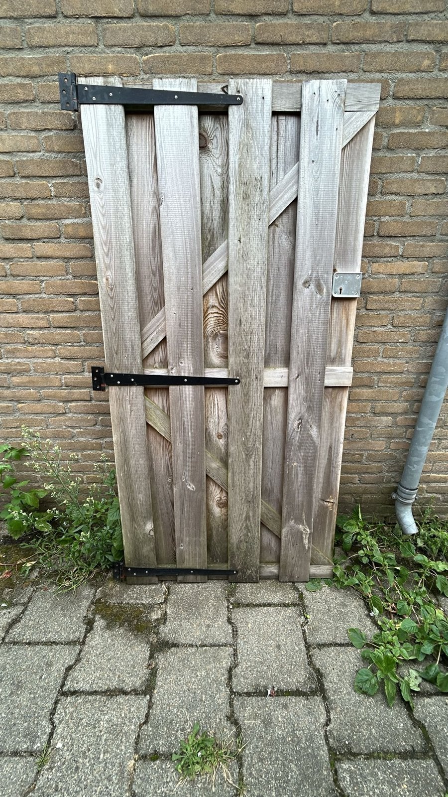 Houten poortdeur 90x180 cm met 3 sleutels, Ophalen, Gebruikt, 80 tot 100 cm, Overige typen