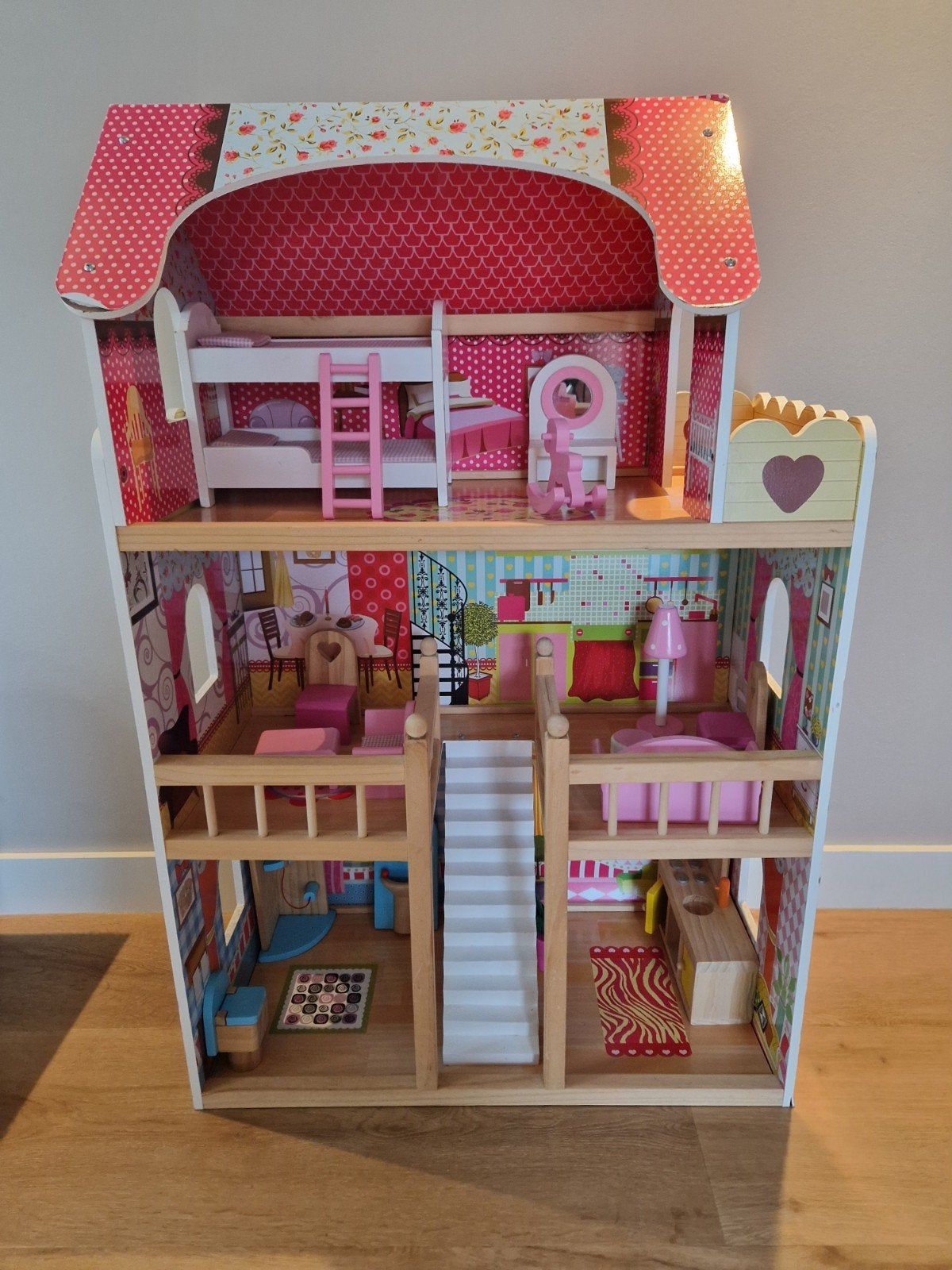 Groot houten poppenhuis met meubels, Ophalen, Gebruikt, Poppenhuis