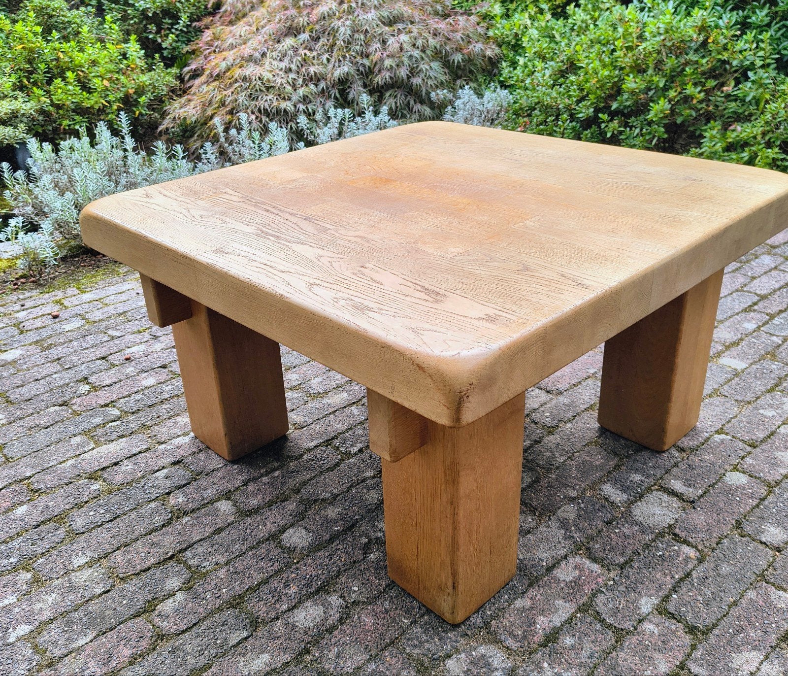 massief eikenhouten salontafel., Ophalen, Gebruikt, 50 tot 100 cm, Gekocht in 1980