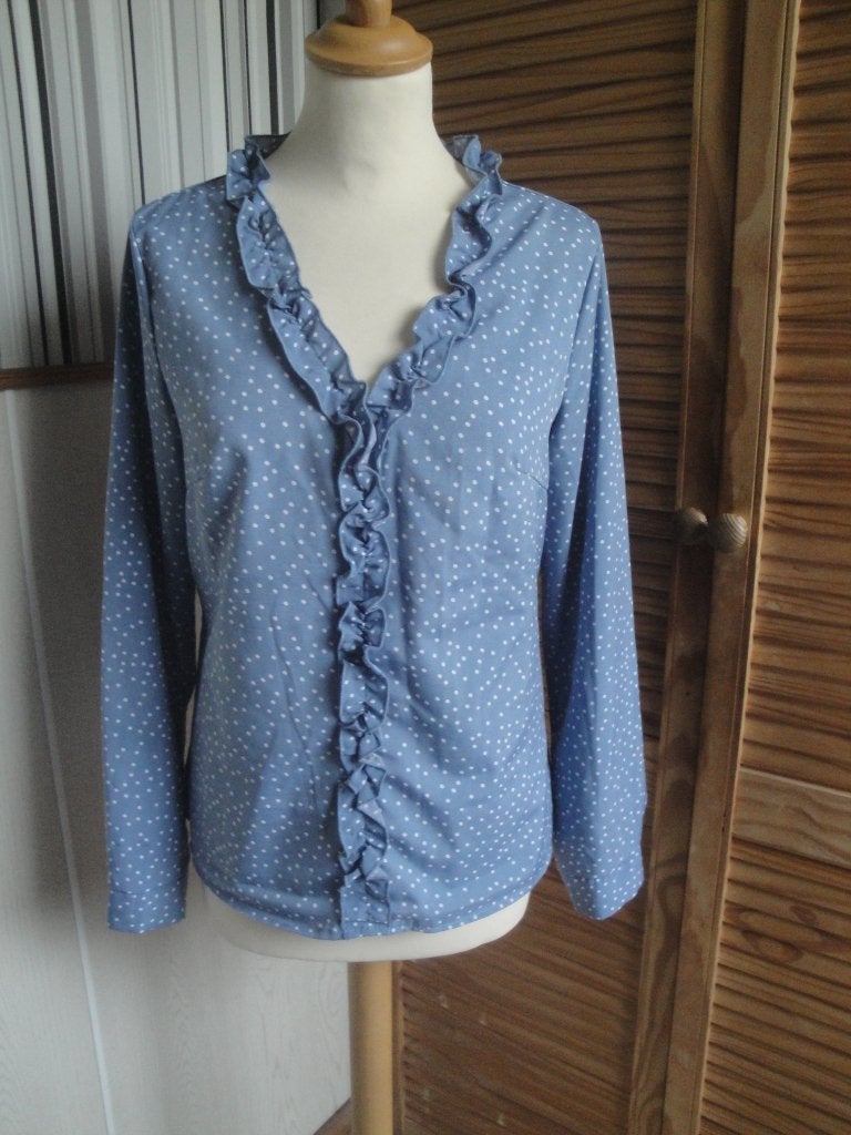 Blauw polkadot blousje maat M, Ophalen of Verzenden, Zo goed als nieuw, Maat 38/40 (M), Blauw