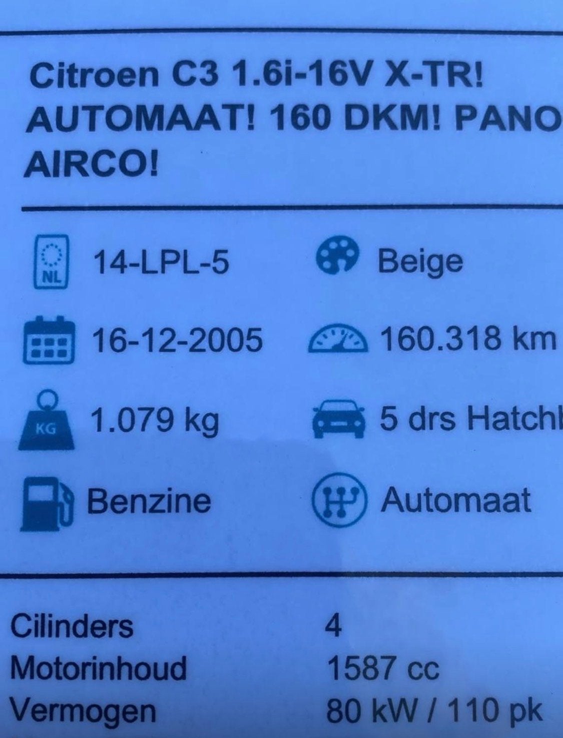 Citroën C3 1.6 I 16V Sensodrive X-tr 2005 Beige, Auto's, 1160 kg, 1079 kg, 1587 cc, Geïmporteerd