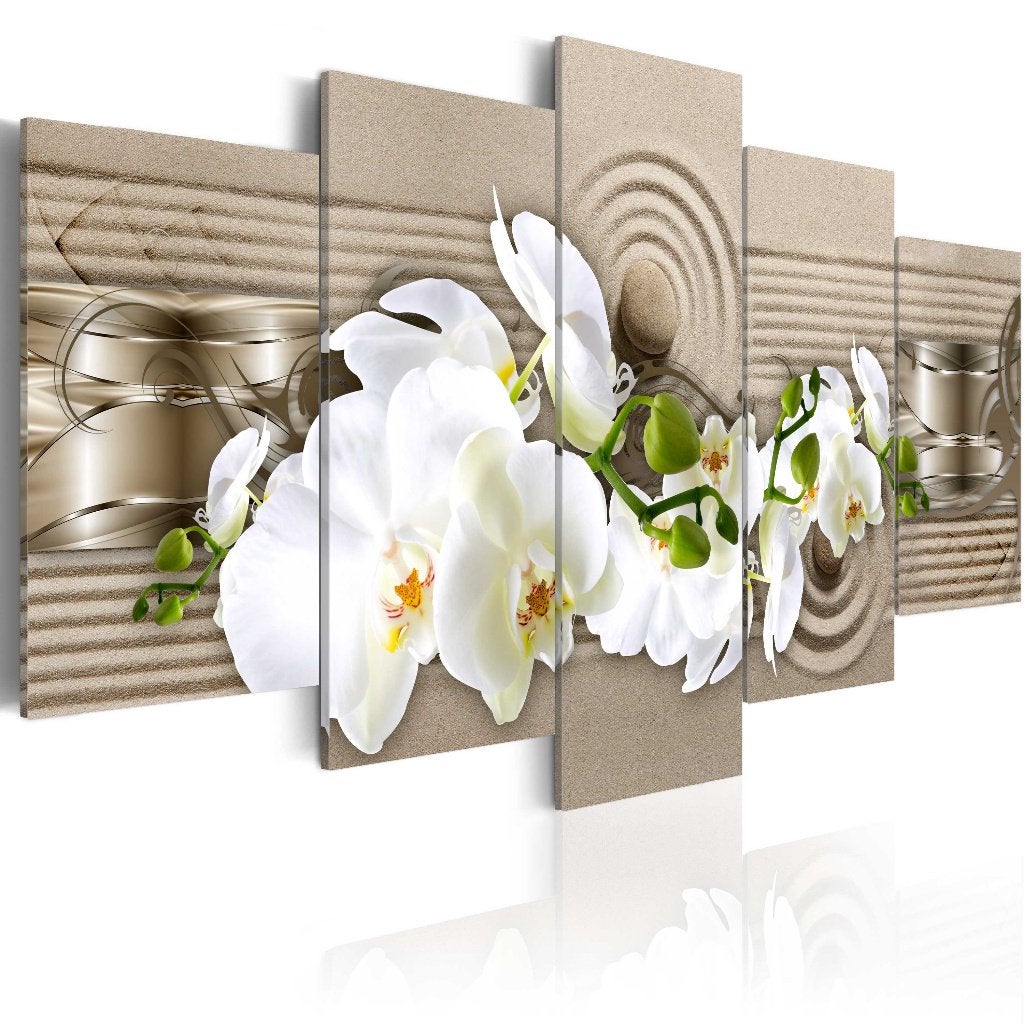 833 Zand Orchidee Spa 5 Luik Canvas Schilderij 200x100 Nieuw, Ophalen of Verzenden, Bloemen