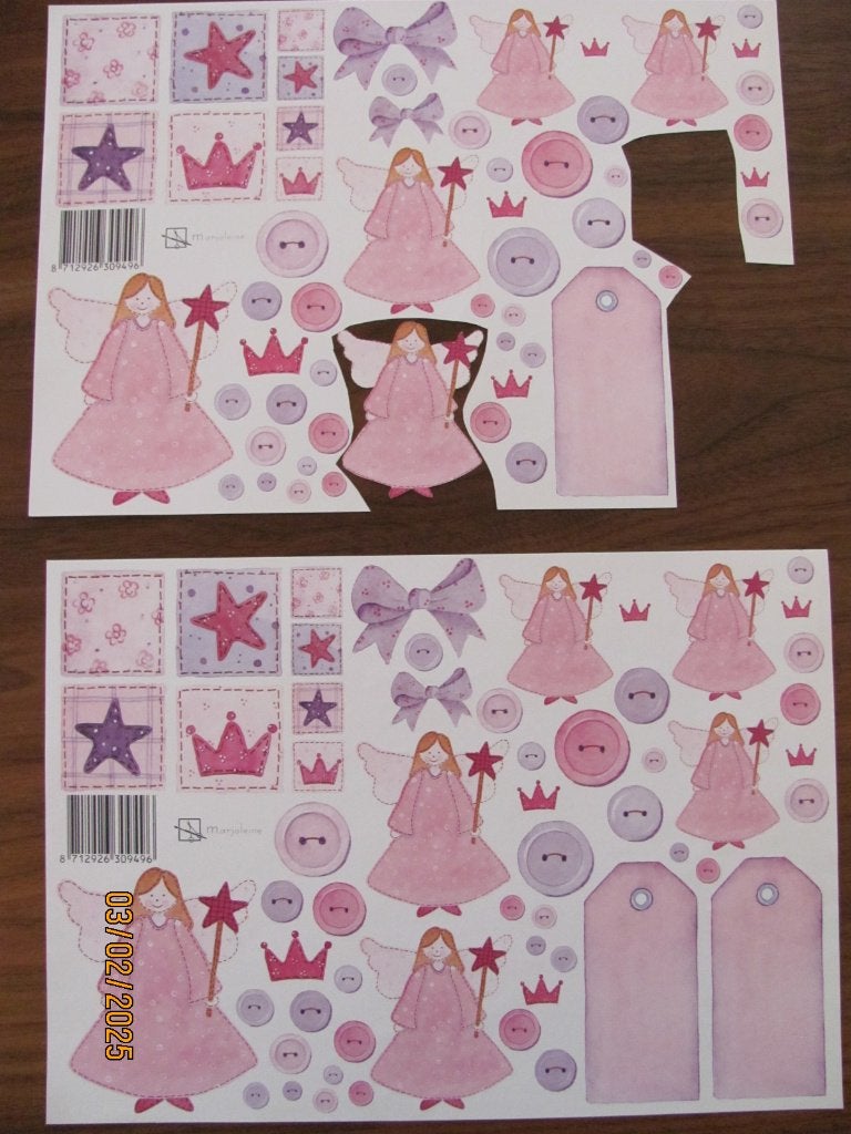 NIEUW 2x roze lila KNIPVEL label PRINSES Marjoleine ENGEL A4, Ophalen of Verzenden, Nieuw, Kind, Knipvel