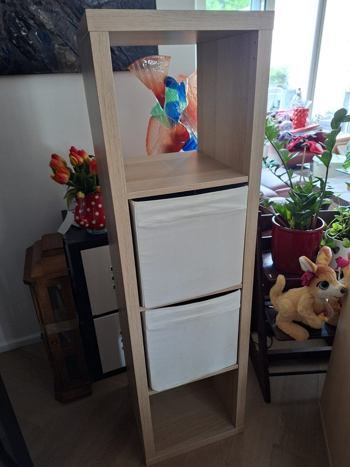 IKEA Kallax kast wit eiken 4 x 1 + evt. bakken, Huis en Inrichting, Ophalen, Zo goed als nieuw