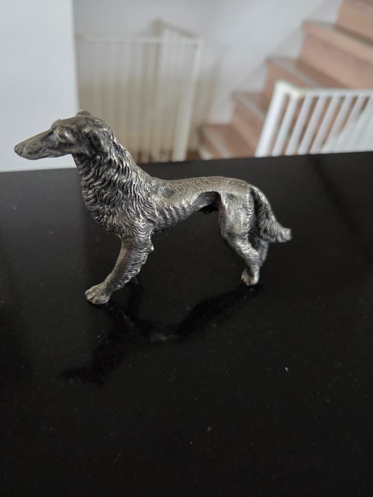 Vintage zilveren beeldje windhond, Ophalen of Verzenden, Gebruikt, Beeldje of Figuurtje