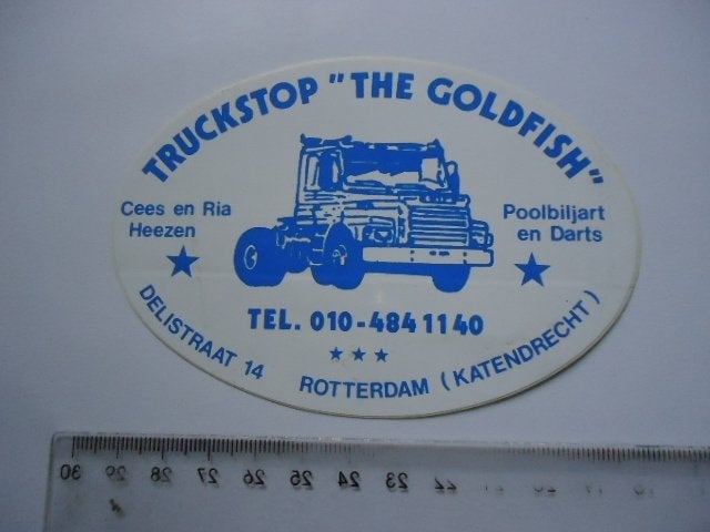 sticker oud Rotterdam TRUCK STOP truckstop GOLDFISH retro, Verzenden, Zo goed als nieuw, Bedrijf of Vereniging