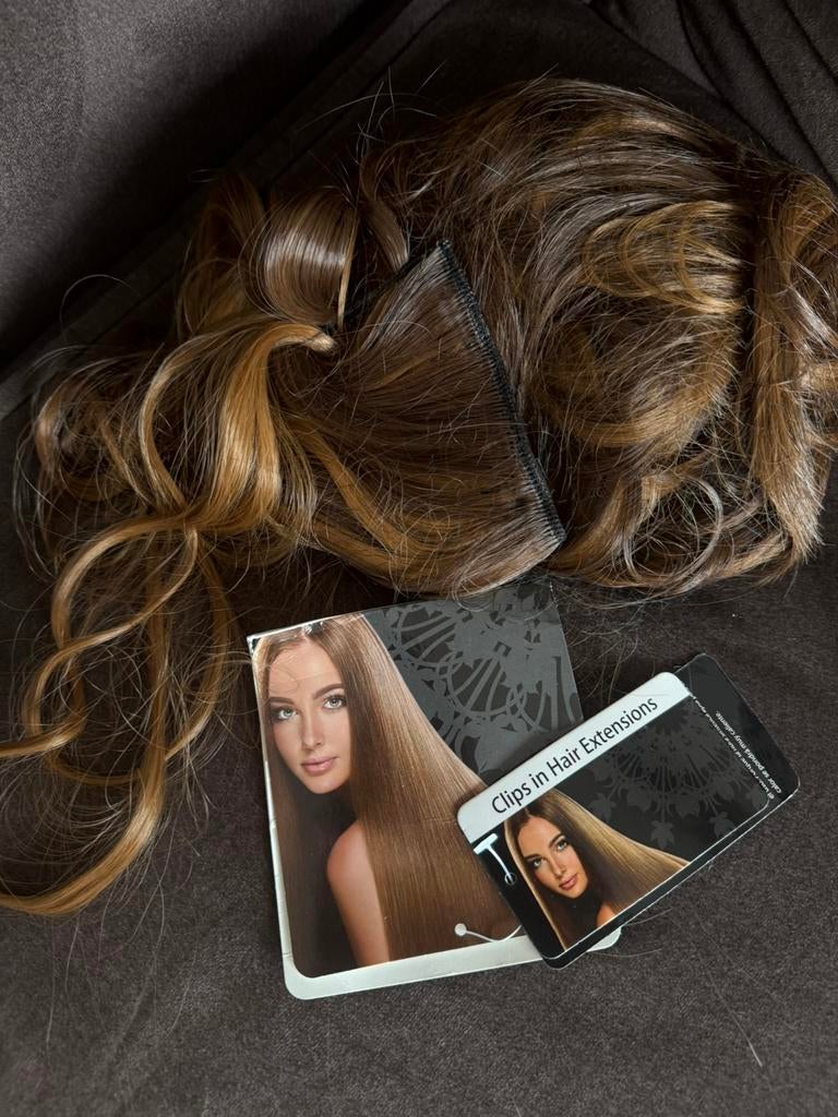 Haarextensions clip in, Ophalen of Verzenden, Zo goed als nieuw, Pruik of Haarverlenging