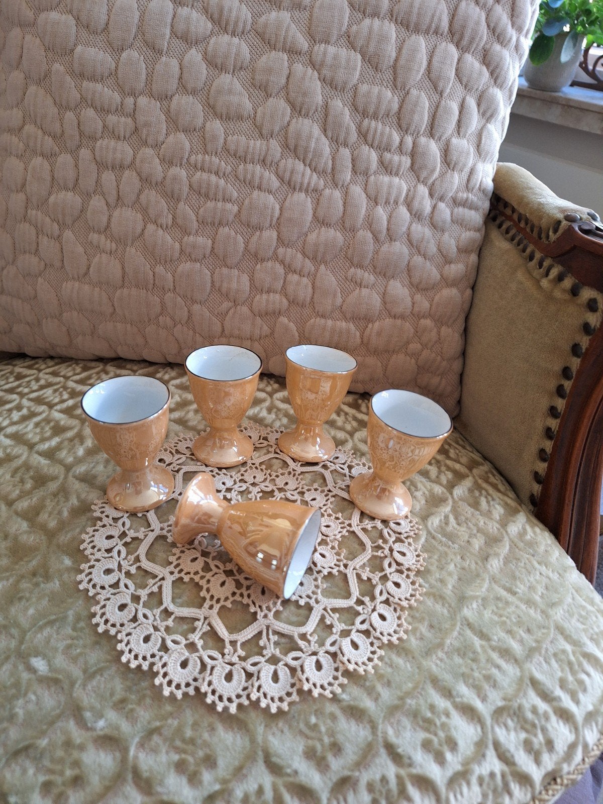 5 Vintage Lusterware Eierdopjes  ** Mimosa **, Ophalen of Verzenden