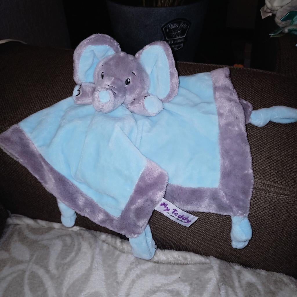 My teddy, olifanten speendoek, grijs blauw., Kinderen en Baby's, Speelgoed | Knuffels en Pluche, Overige merken, Blauw, Ophalen of Verzenden