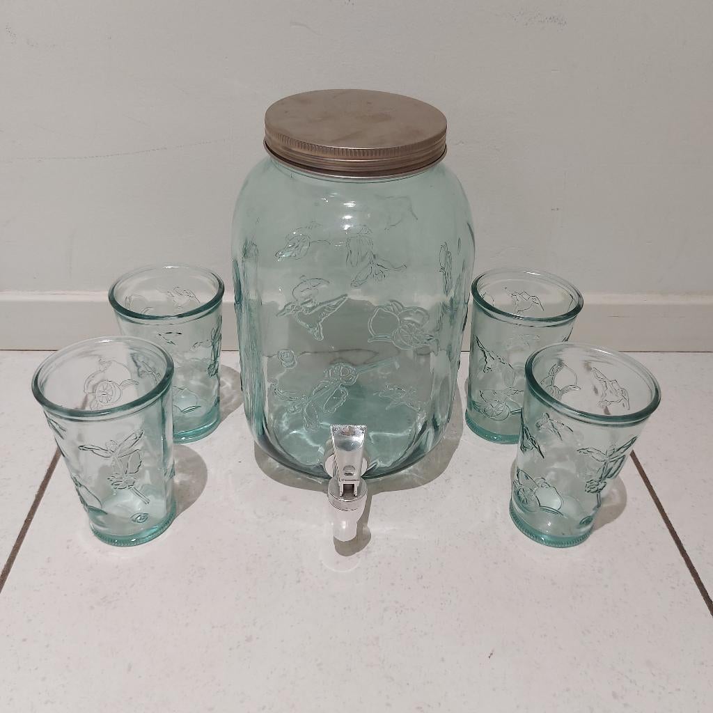 (Fruit) Water / Limonade Tap + glazen set, Glas of Glazen, Nieuw, Ophalen of Verzenden, Glas
