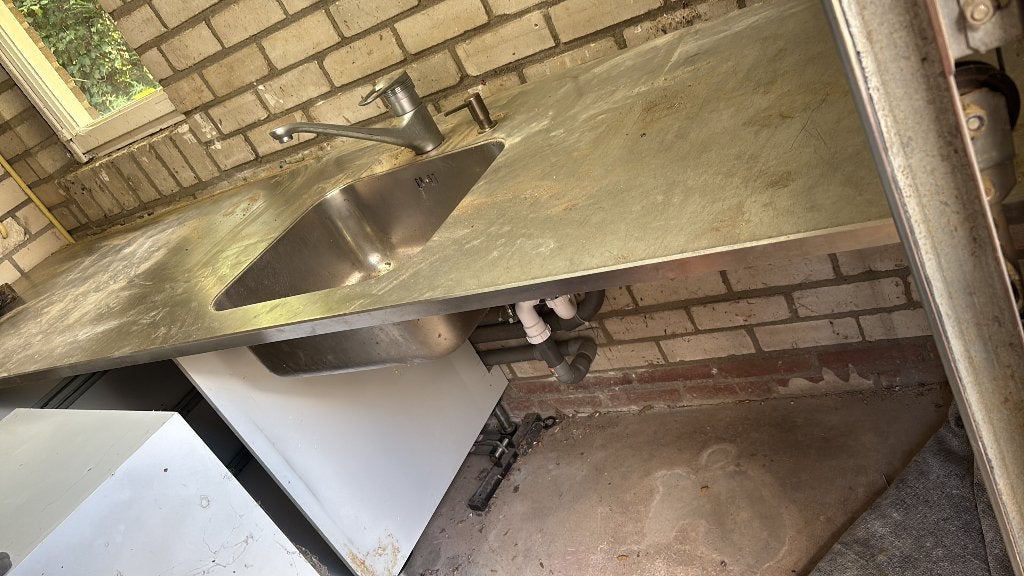 Aanrechtblad, werkblad rvs met spoelbak en kraan, Ophalen, Gebruikt