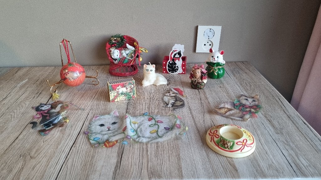 Prachtige Set Vintage Kerstmis Poezen Decoratie Beeldjes enz, Verzamelen, Verzenden
