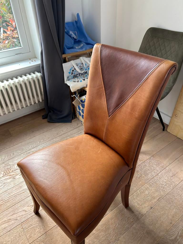 Leren stoelen bruin, Huis en Inrichting, Gebruikt, Twee, Bruin, Leer