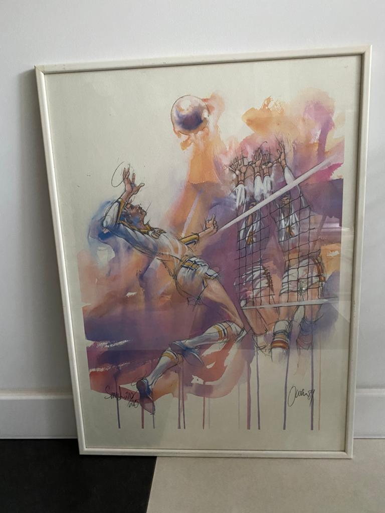Litho van Ortho Owen volleybal, Huis en Inrichting, Ophalen, Zo goed als nieuw, Schilderij, Minder dan 50 cm