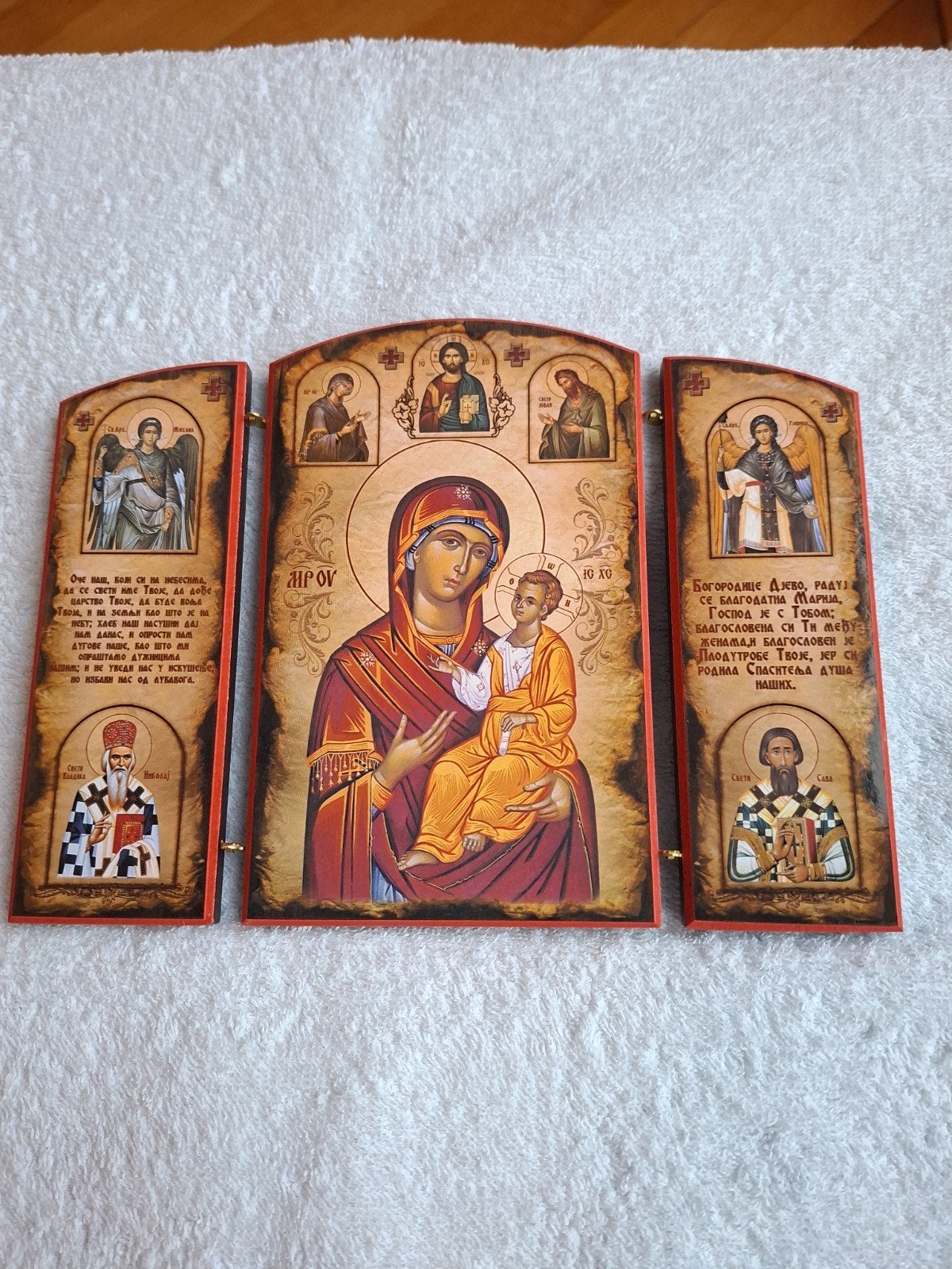 Oosters-orthodox drieluik icoon met Maria en Jezus, Antiek en Kunst, Ophalen of Verzenden