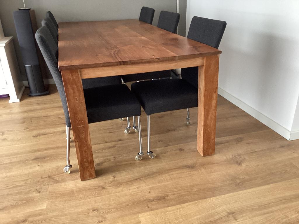 Teakhouten eettafel 220x 100, Ophalen, Teakhout, 200 cm of meer, 50 tot 100 cm