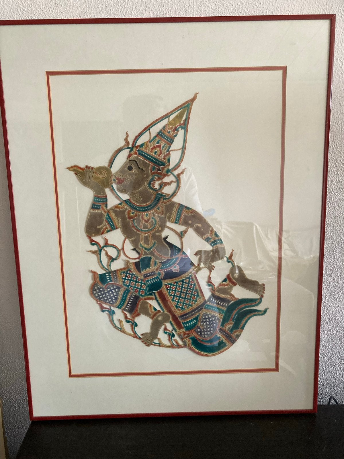 Ingelijste Thaise schaduwpop kunst - Wayang Kulit, Ophalen of Verzenden