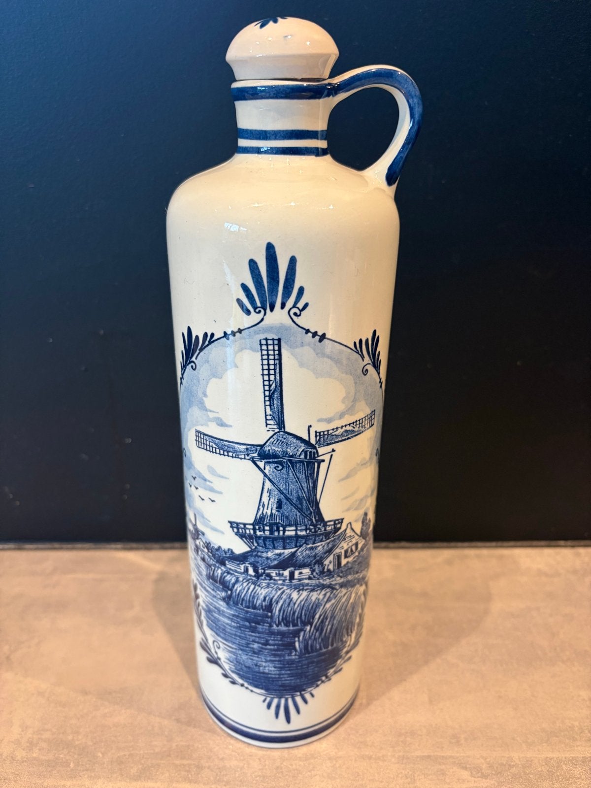 Delfts Blauw BOLS Jenever Kruik - Molen en Bloemen, Antiek en Kunst, Ophalen of Verzenden