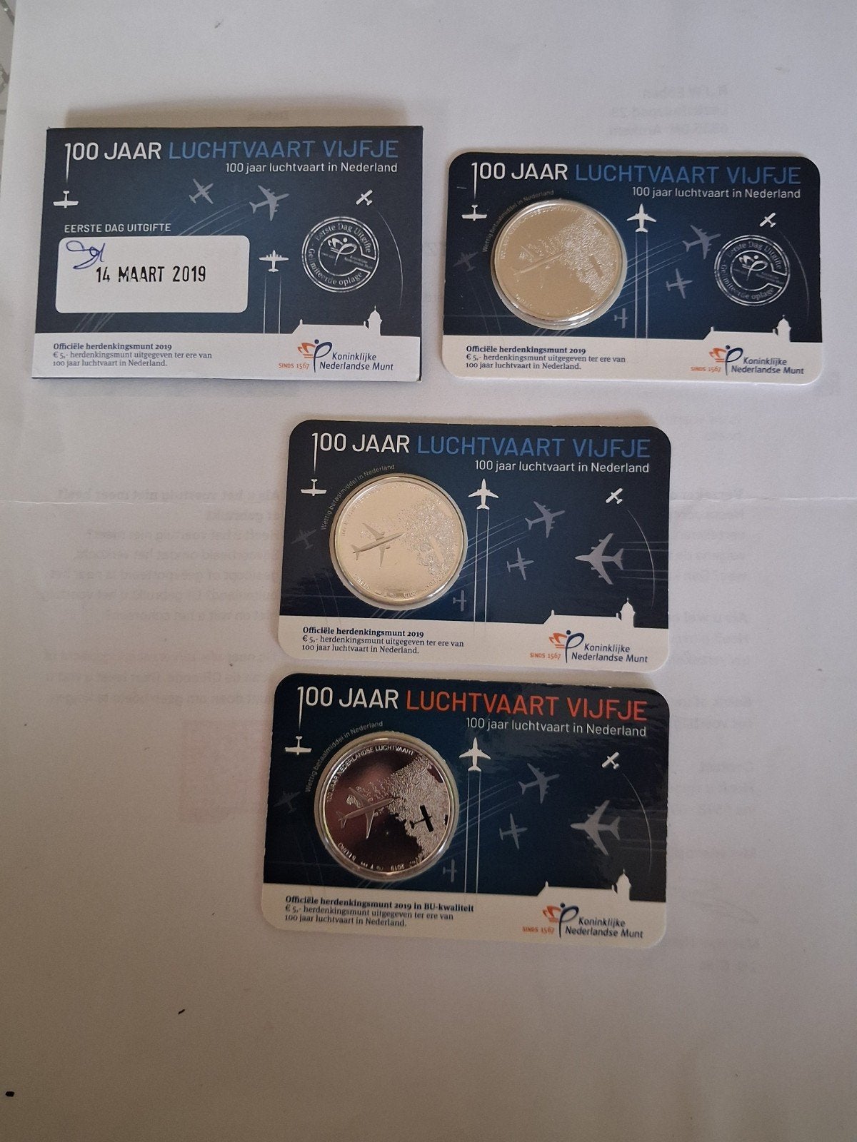 Complete set coincards 100 jaar luchtvaart 2019, Ophalen of Verzenden, Koningin Beatrix, Euro's