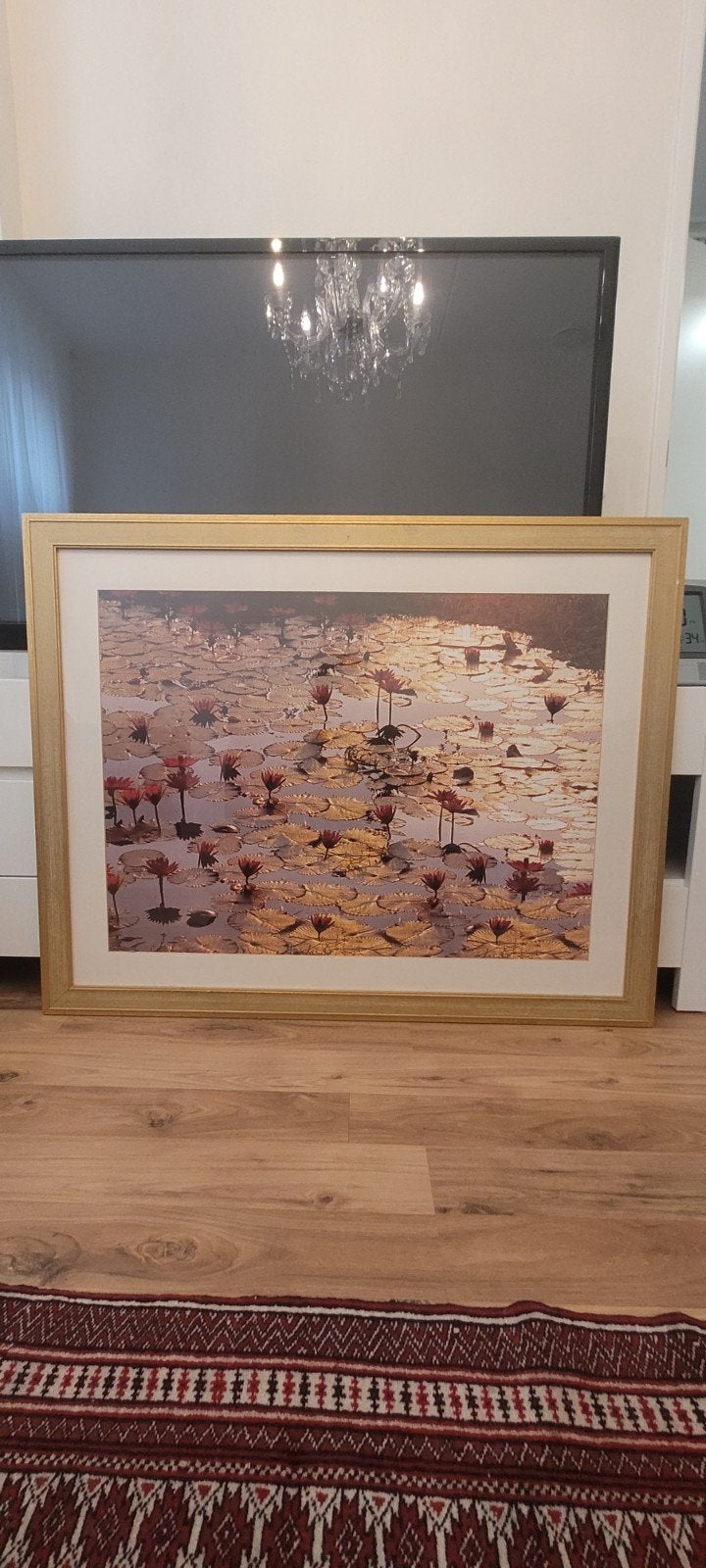 Ingelijste foto van waterlelies in zonsondergang, Ophalen of Verzenden, Foto, Fotografie, Ingelijst