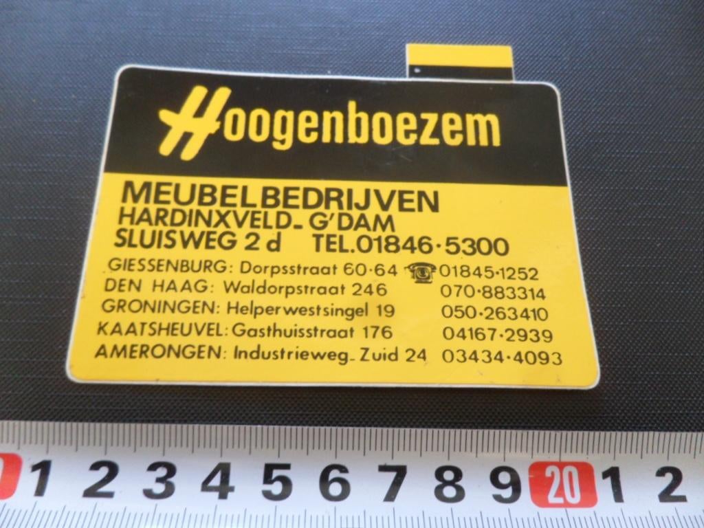 sticker Hardinxveld Giesendam HOOGENBOEZEM meubelbedrijven, Ophalen, Zo goed als nieuw