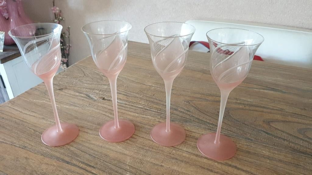 Art Deco Melinda roze kristallen wijnglazen, Ophalen of Verzenden