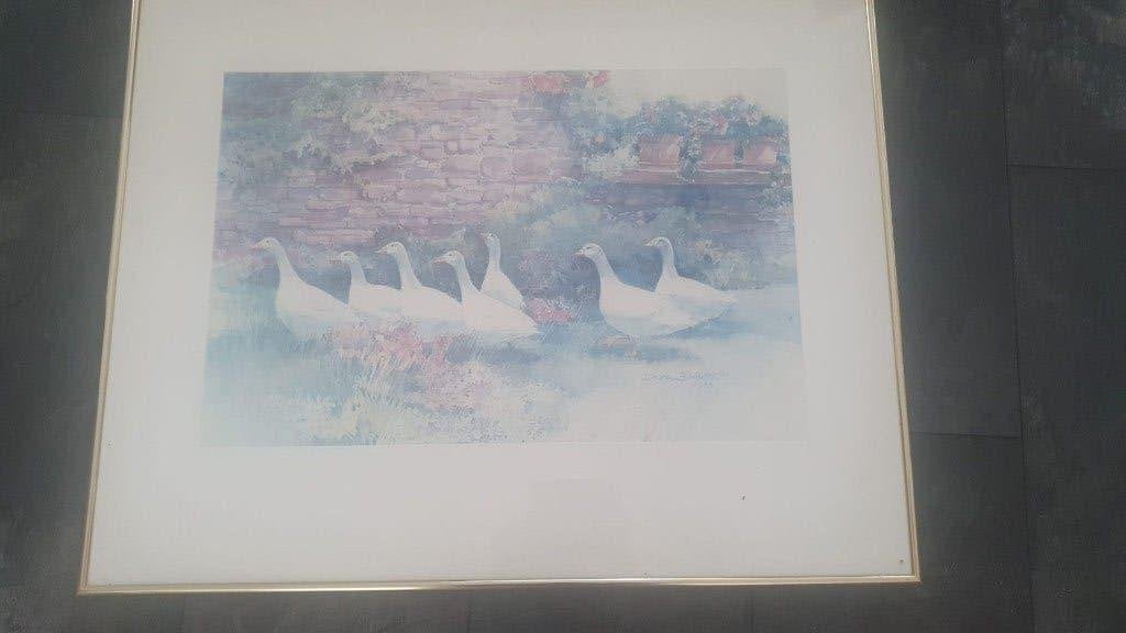aquarel met ganzen van Donna Barton, Antiek en Kunst, Overige stijlen, Ingelijst, Dieren, Ophalen of Verzenden