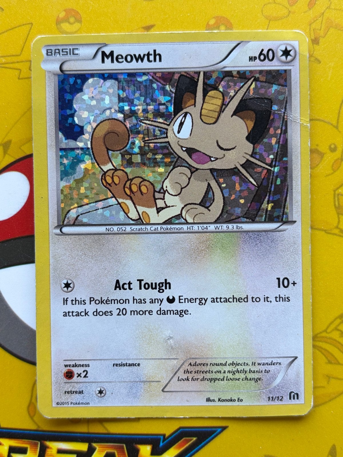 Meowth 11/12 McDonald's 2016 Pokémon Kaart Beschadigd, Ophalen of Verzenden, Gebruikt, Losse kaart, Foil