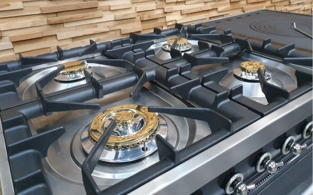 Luxe Boretti Fornuis 120cm antraciet rvs Coupe de Feu 5pit, Niet ingevuld, 60 cm of meer, Niet ingevuld, Ophalen of Verzenden