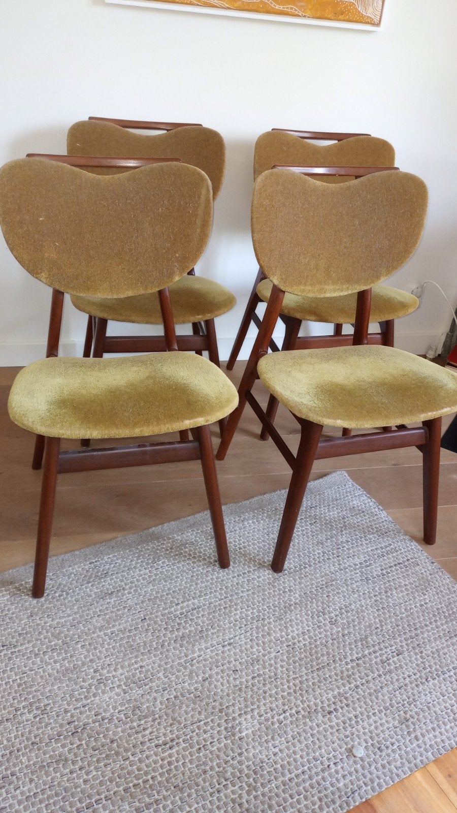 Vintage teakhouten stoelen 4 x, Huis en Inrichting, Stoelen, Ophalen, Gebruikt, Bruin