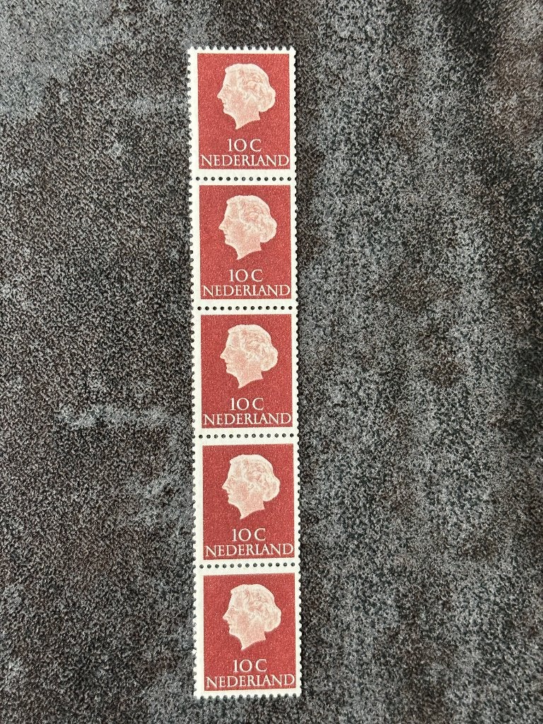 1965 Rolzegels strip van 5: 617R, 10 ct bruin Juliana, Ophalen of Verzenden, Na 1940, Postfris