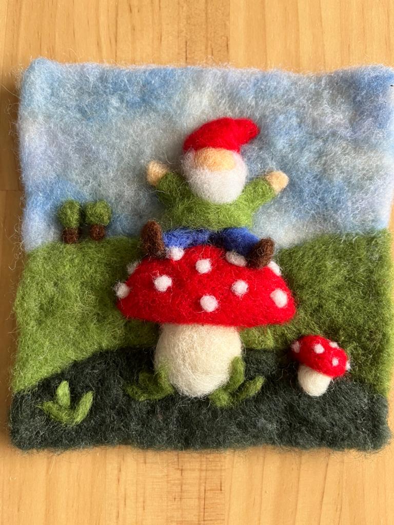 vilten schilderijtje ‘ kabouter’ voot de kinderkamer, Ophalen of Verzenden