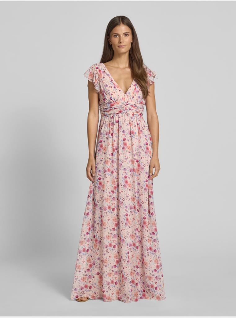 Jake’s Cocktail Maxi-jurk, volants, abrikoos, bloemen, mt40, Galajurk, Zo goed als nieuw, Roze, Ophalen