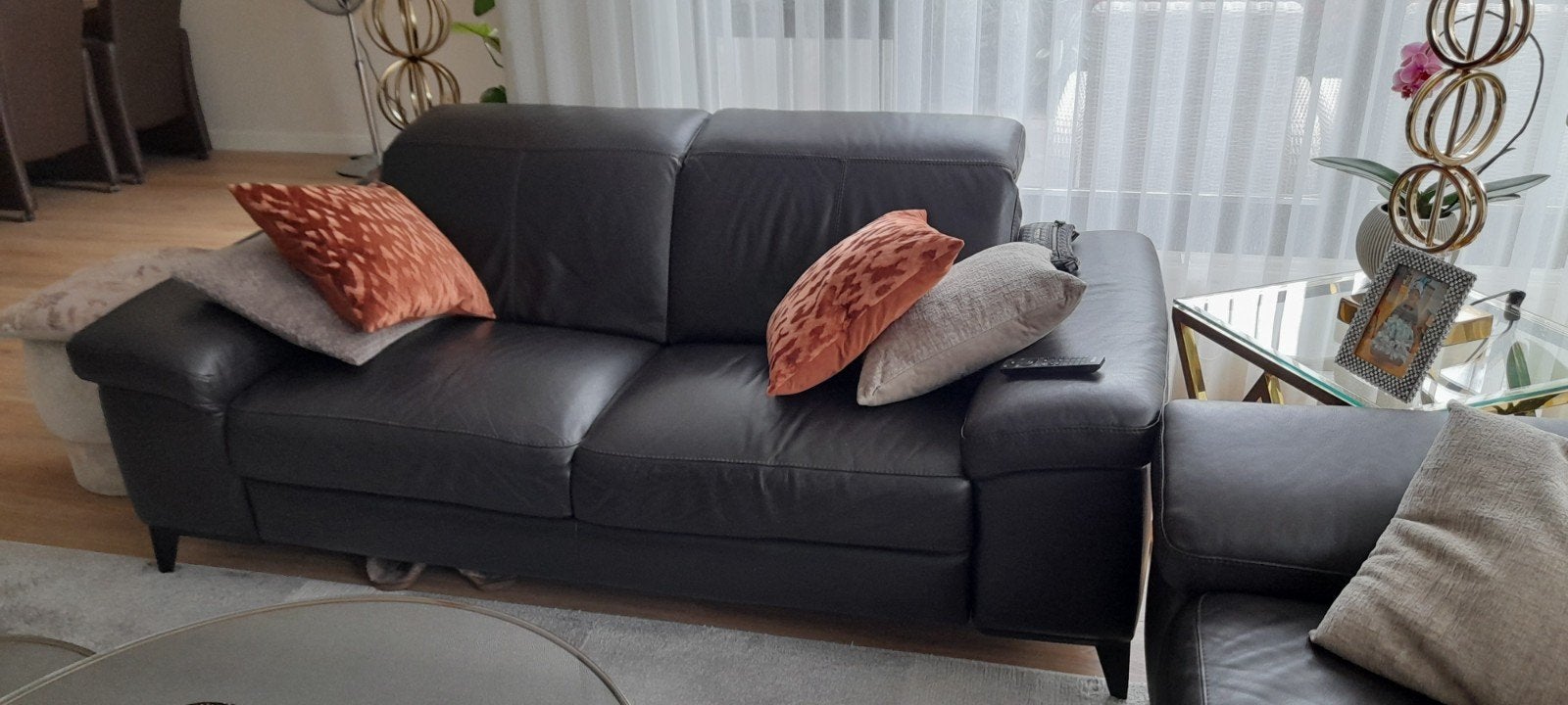 Comfortabele leren banken set - 2-zits en 3-zits, Ophalen, Zo goed als nieuw, Rechte bank, 200 tot 250 cm