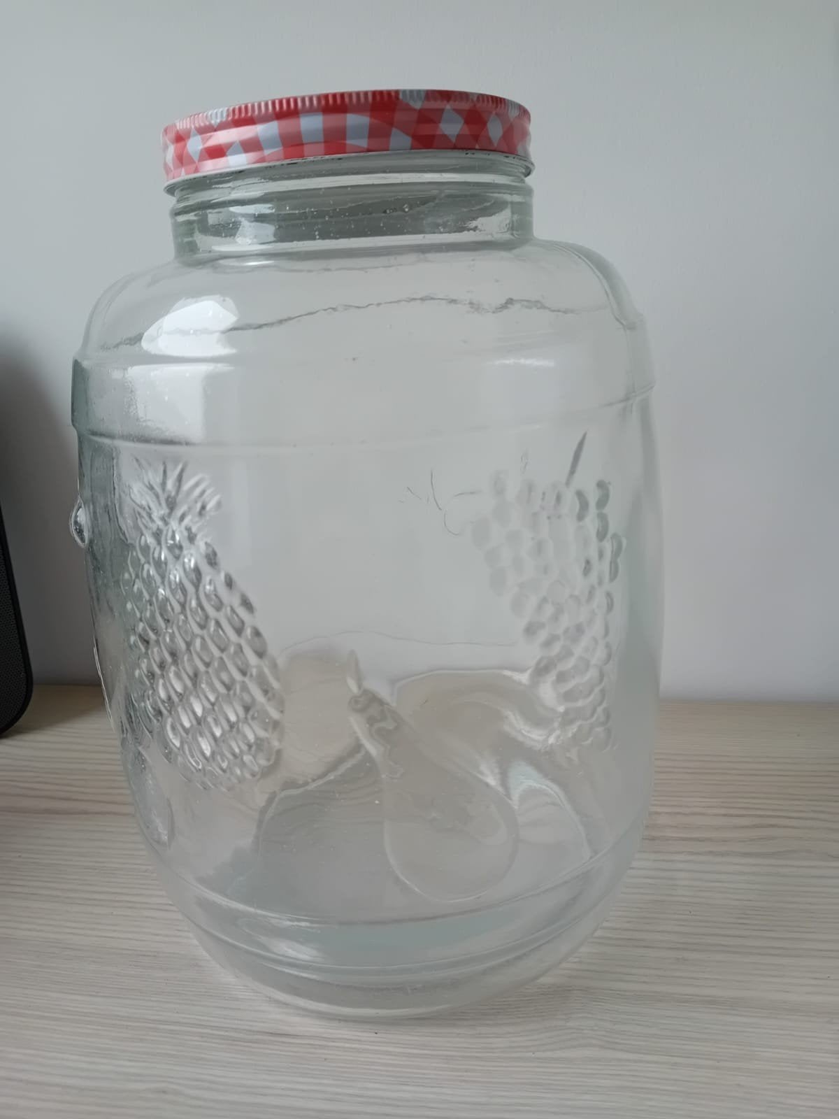Vintage Rumtopf Glazen Pot met Fruitreliëf en Deksel, Ophalen