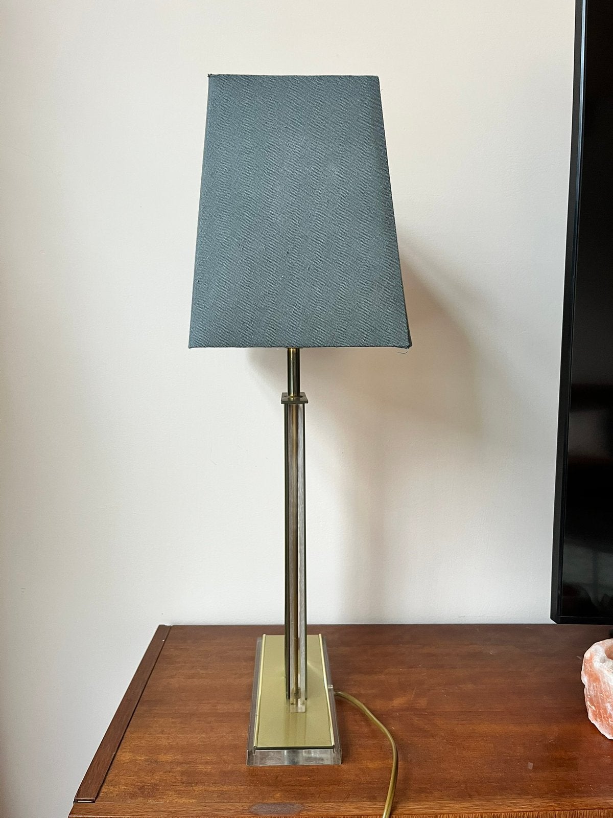 Vintage Dijkstra tafellamp jaren 80 – messing & plexiglas, Huis en Inrichting, Ophalen of Verzenden, Zo goed als nieuw, Metaal