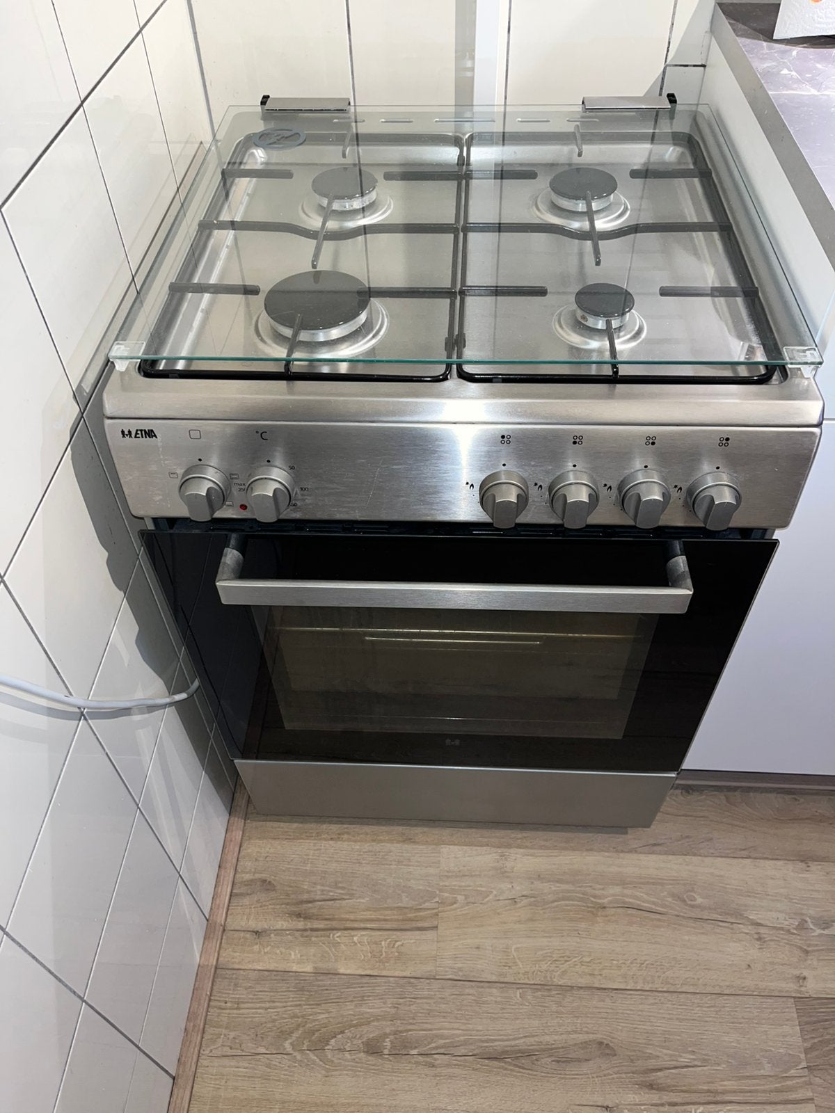 ETNA gasfornuis met elektrische oven, 4-pits, RVS, Ophalen, 60 cm of meer, 4 kookzones, Zo goed als nieuw