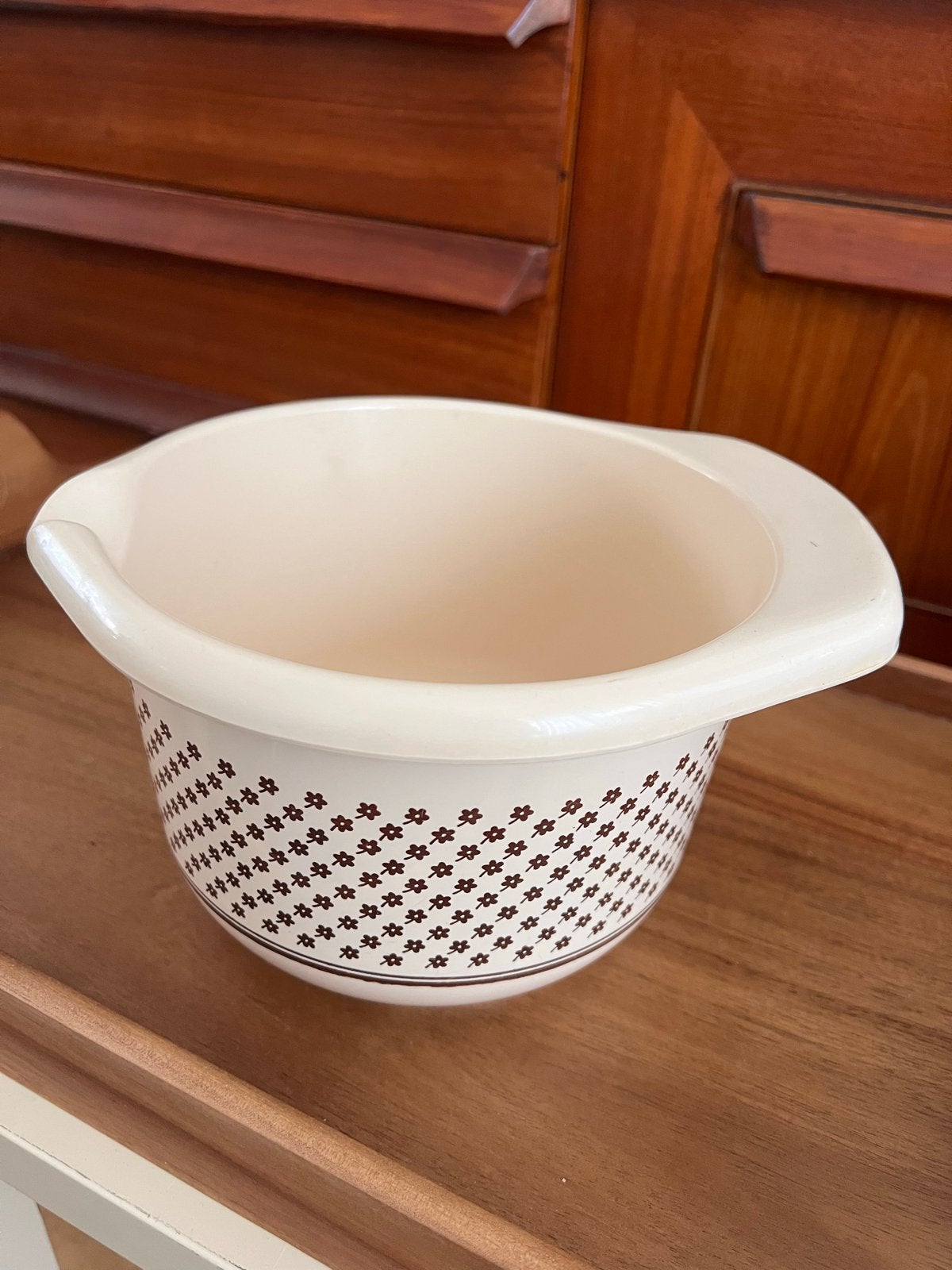 Vintage Emsa mengkom crème met retro bloemmotief, Ophalen of Verzenden