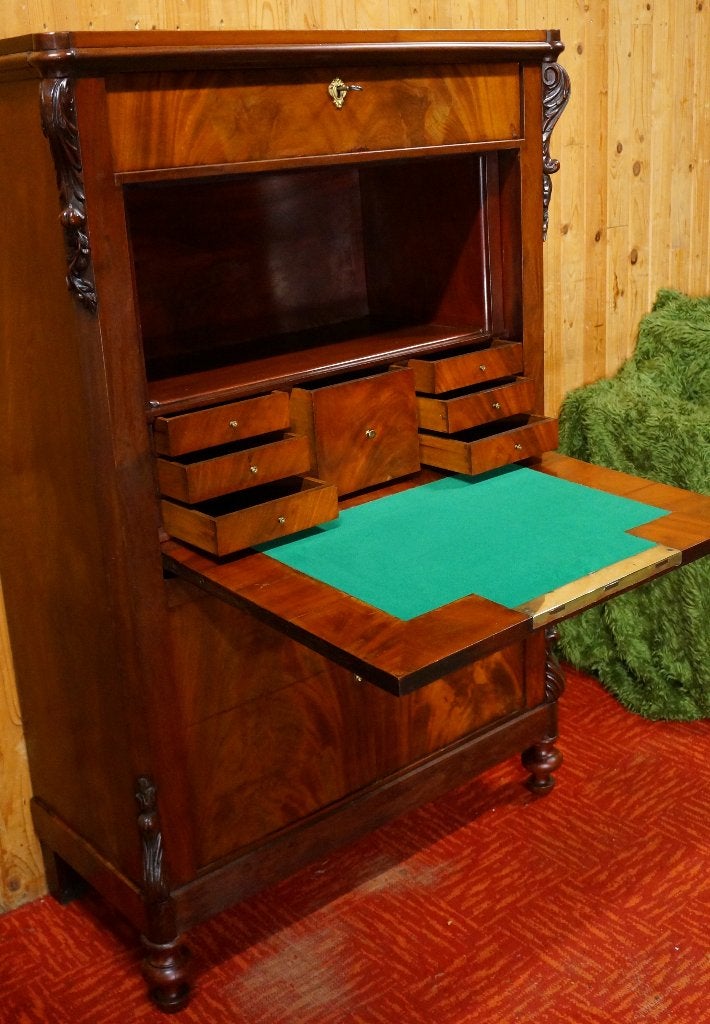 Antiek Biedermeier Strak mahoniehouten klep secretaire buro, Ophalen, Gebruikt, Biedermeier, antiques, Secretaire , Kantoor, Vintage, Barok