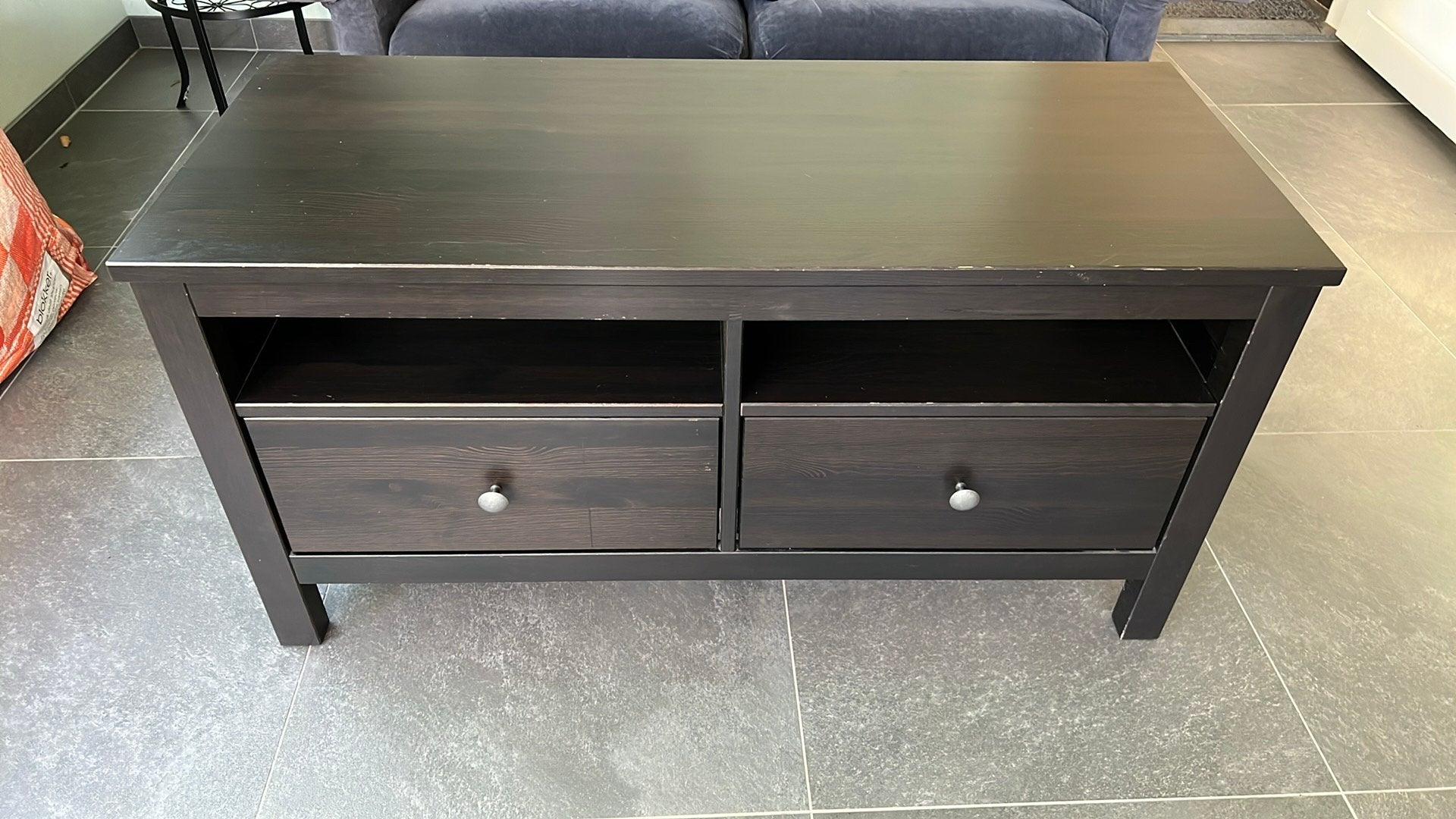 Ikea tv-kast, donkerbruin/zwart met 2 lades, Ophalen, Gebruikt, 100 tot 150 cm, Minder dan 100 cm