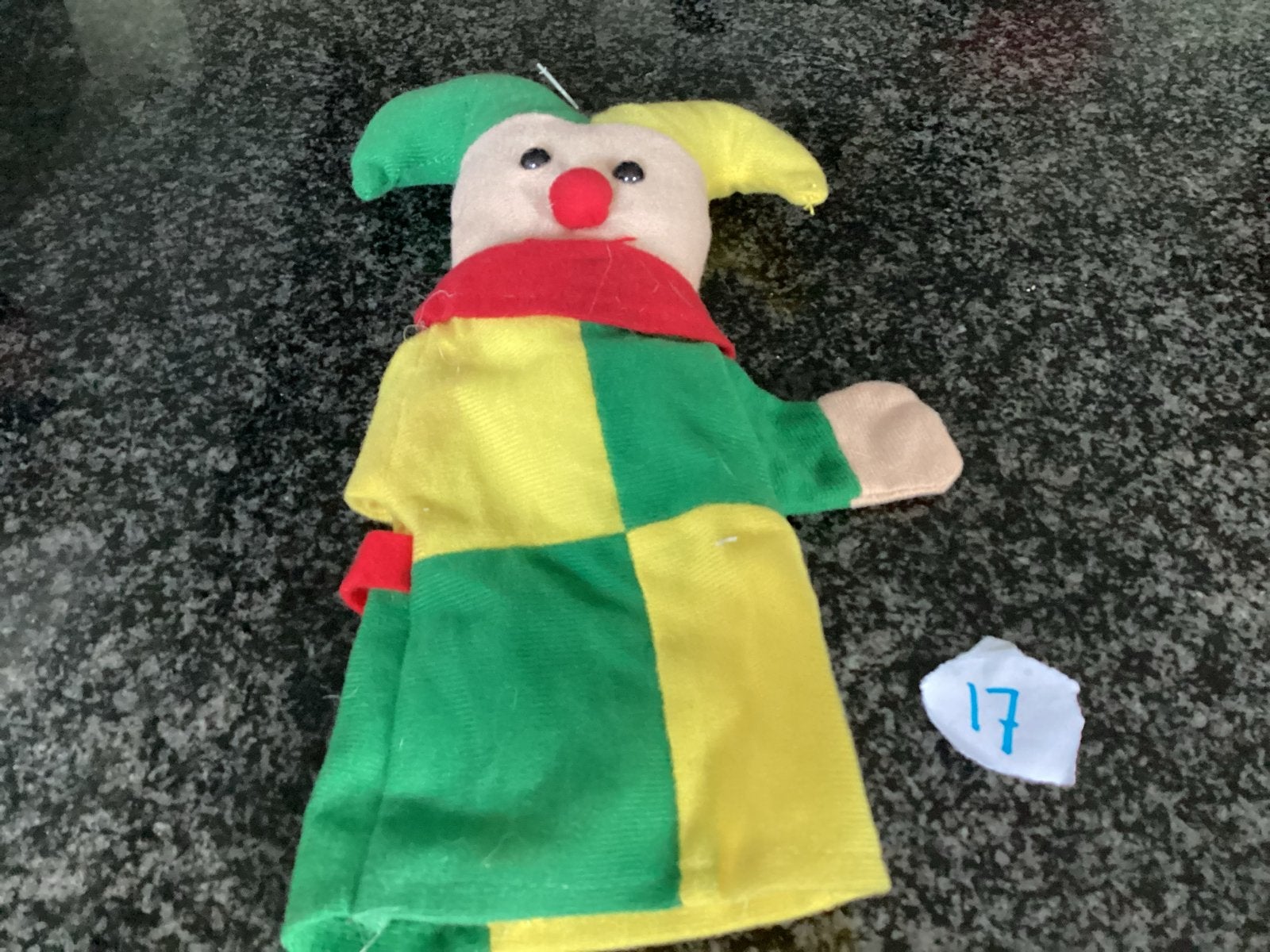 Leuke handpop clown/harlekijn, groen/geel/rood, Ophalen of Verzenden, Gebruikt, Jongen of Meisje