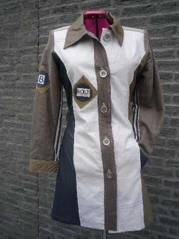 Boeji jas ¾ lang d. blauw/écru/olijfgroen/oker mt. 36 NIEUW!, Maat 38/40 (M), Overige kleuren, Nieuw, Ophalen of Verzenden